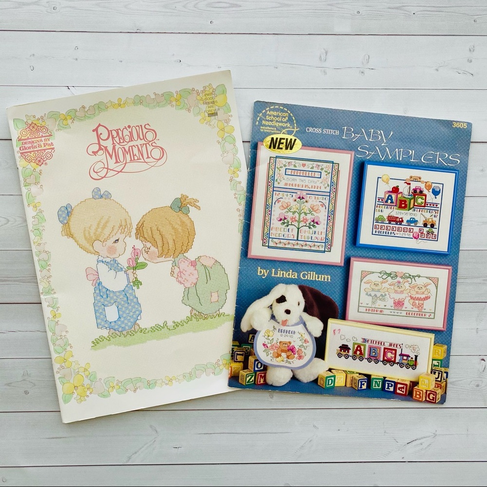 Vintage cross stitch Precious moments 2 book bundle